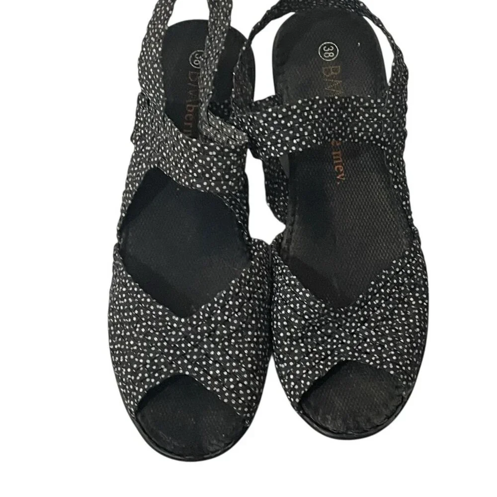 Bernie Mev Womens Polka Dot Sandals Peep Toe Wedge Black White Comfort 38 US 7 - Picture 5 of 9